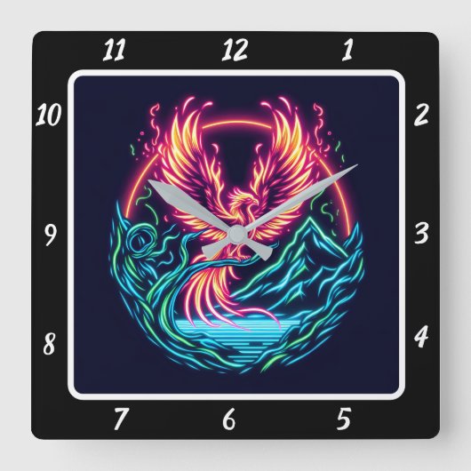無限の地平線の上の天のフェニックス スクエア壁時計 (正面)