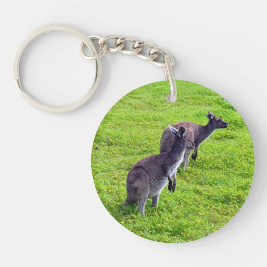 無限の地平線:草の多い平野の灰色のカンガルー キーホルダー (正面)