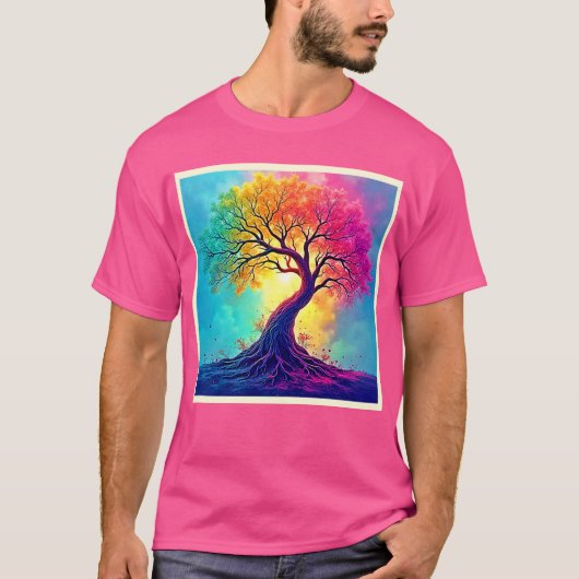 無限の希望の根を持つ虹の木: アート Tシャツ (正面)