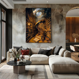 無限の本を持つ超現実的スパイラルライブラリー ポスター