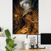 無限の本を持つ超現実的スパイラルライブラリー ポスター (ホームオフィス)