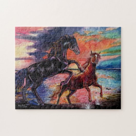 無限の空の水の色の馬 ジグソーパズル (横)