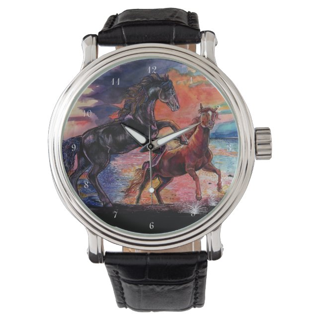無限の空の水の色の馬 腕時計 (正面)