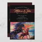 無限の空を駆けるロマンチックな水彩の馬 招待状 (正面/裏面)