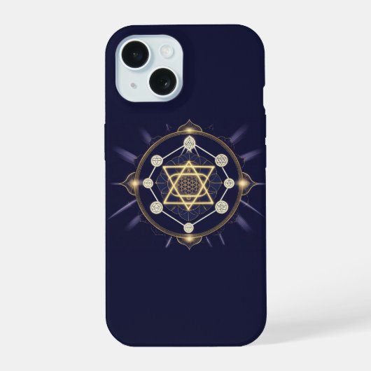 無限の花 — 神聖幾何学と天空の調和 iPhone 15ケース (裏面)