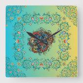 無限の輝き:メーンディグリーンフローラ芸術 スクエア壁時計 (正面)