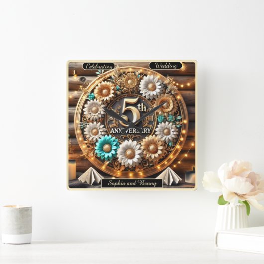 無限の開花: 5周年記念の献上品 スクエア壁時計 (ホーム)