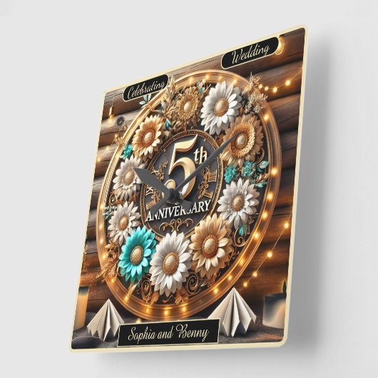 無限の開花: 5周年記念の献上品 スクエア壁時計 (傾斜)