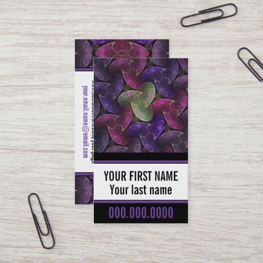 無限ウィッシュパープル抽象芸術パターン 名刺 (正面/裏面インサイチュ)