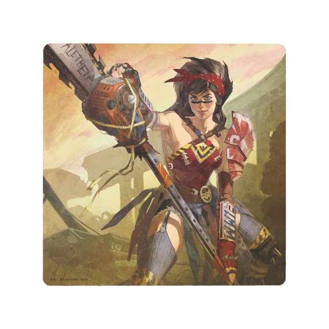 無限クライシス原子疑問に思女子イラストレーション メタルプリント (正面)