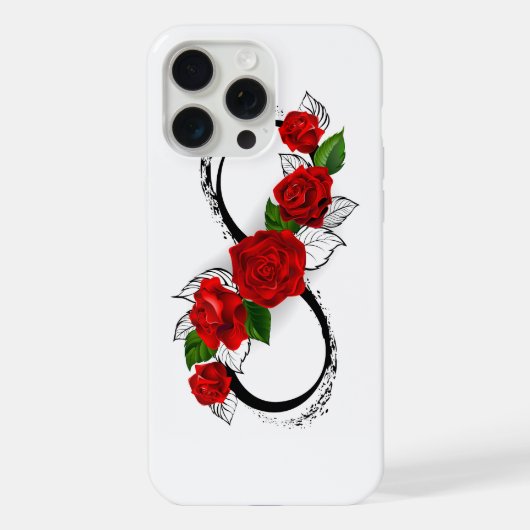 無限大の記号と赤いバラ iPhoneケース (裏面)