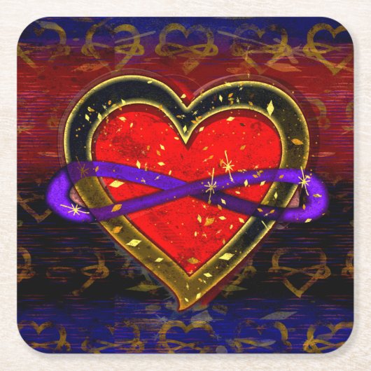 無限芸術的ハートポリアモリフラグシンボルSQU スクエアペーパーコースター (正面)