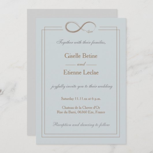 無限記号金ゴールドブルーグレージオメトリック結婚ス 招待状 (正面/裏面)