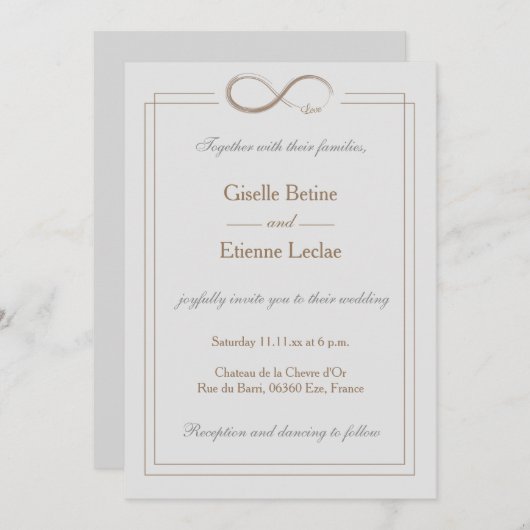 無限記号金ゴールドライトグレージオメトリック結婚ス 招待状 (正面/裏面)