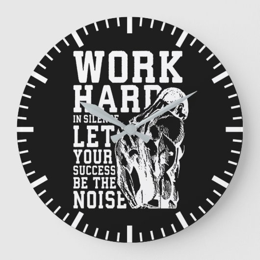 無音で作業懸命 – ジム、トレーニング、ボディビル ラージ壁時計 (正面)
