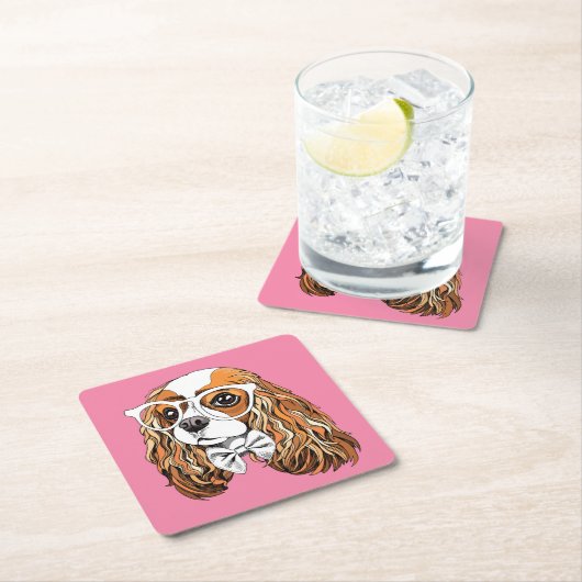 無頓着なチャールズ王スパニエル犬のポートレート スクエアペーパーコースター (インサイチュ)