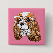 無頓着なチャールズ王スパニエル犬のポートレート 缶バッジ (正面)