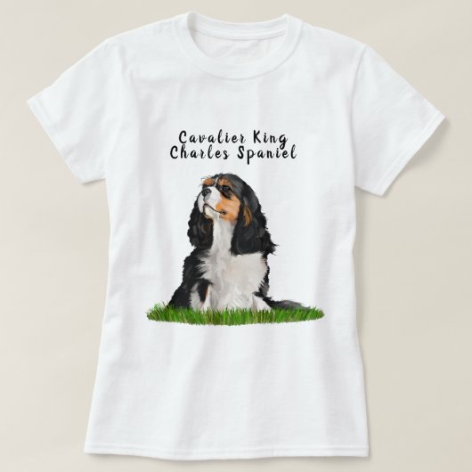 無頓着なチャールズ王スパニエル犬の図解入りの、写真付きのなTシャツ Tシャツ (デザイン正面)