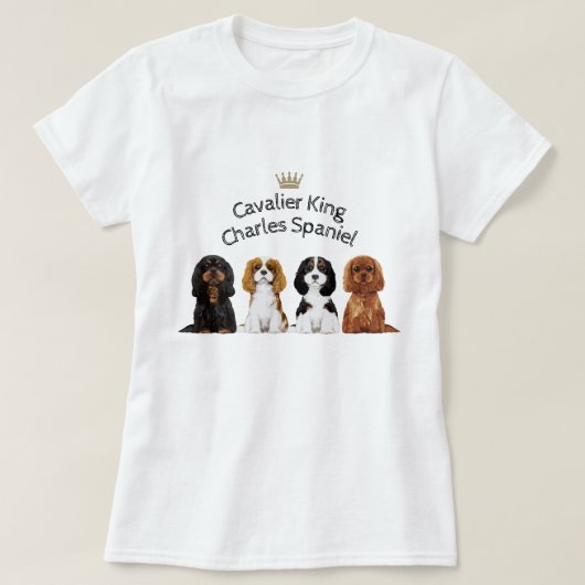 無頓着なチャールズ王スパニエル犬の図解入りの、写真付きのなTシャツ Tシャツ (デザイン正面)