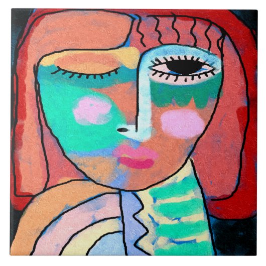 無題の抽象芸術ポートレートの女性 タイル (正面)