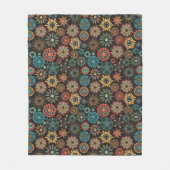 焦げたオモダンレンジとティール（緑がかった色）の花柄 フリースブランケット (正面)