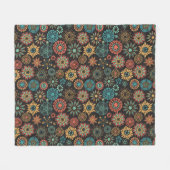 焦げたオモダンレンジとティール（緑がかった色）の花柄 フリースブランケット (正面(横))