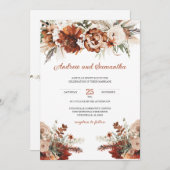 焦げたオレンジとグリーン結婚のアイディア 招待状 (正面/裏面)