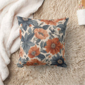 焦げたオレンジとスモーキーブルーのフローラ クッション (ブランケット)