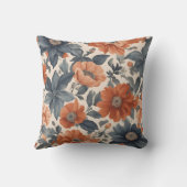 焦げたオレンジとスモーキーブルーのフローラ クッション (裏面)