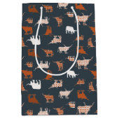 焦げたオレンジとダークグレーのロングホパターン（の模様が）あるーン ミディアムペーパーバッグ (正面)