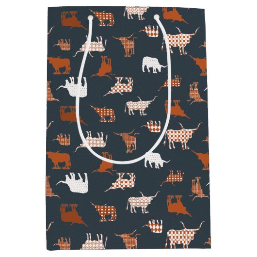 焦げたオレンジとダークグレーのロングホパターン（の模様が）あるーン ミディアムペーパーバッグ (正面)