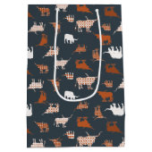 焦げたオレンジとダークグレーのロングホパターン（の模様が）あるーン ミディアムペーパーバッグ (裏面)