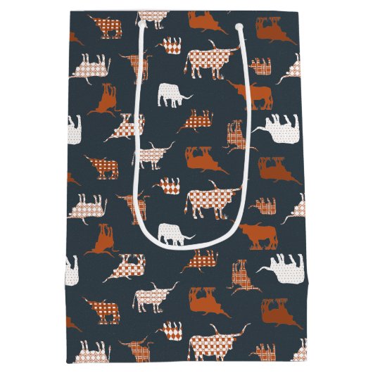 焦げたオレンジとダークグレーのロングホパターン（の模様が）あるーン ミディアムペーパーバッグ (裏面)