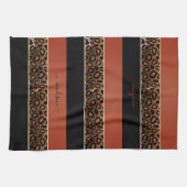 焦げたオレンジとブラックレオパードアニマルプリント キッチンタオル (横)