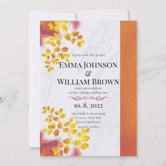 焦げたオレンジとブルゴーニュ結婚ーの 招待状 (正面)