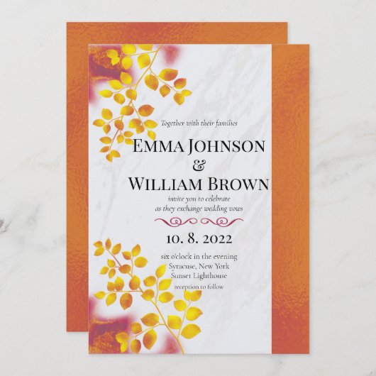 焦げたオレンジとブルゴーニュ結婚ーの 招待状 (正面/裏面)