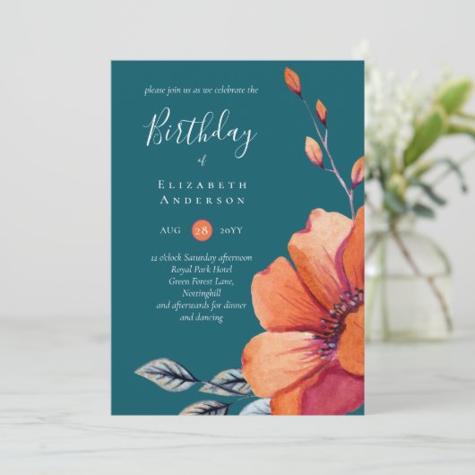 焦げたオレンジと暗いティール（緑がかった色）誕生日 (スタンド正面)