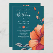 焦げたオレンジと暗いティール（緑がかった色）誕生日 (正面/裏面)