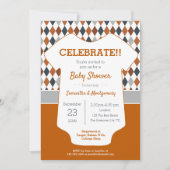 焦げたオレンジと灰色の赤アーガイルちゃんパターン（の模様が）あるシャワー 招待状 (正面)