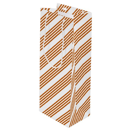 焦げたオレンジと白い5つのストライプパターン ワインギフトバッグ (正面アングル)