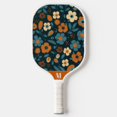 焦げたオレンジと青のフローラモノグラム ピックルボールラケット (正面)