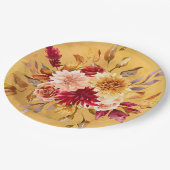 焦げたオレンジと黄色のダリア結婚の花 ペーパープレート (アングル)