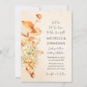 焦げたオレンジクリームフローラ結婚クリスチャン 招待状 (正面)
