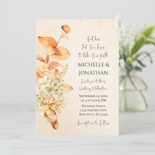 焦げたオレンジクリームフローラ結婚クリスチャン 招待状 (スタンド正面)