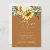 焦げたオレンジサンフラワーユーカリブライダルシャワー 招待状 (正面)