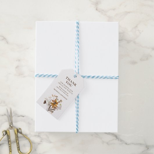 焦げたオレンジシンプル色のワイルドフラワー秋フローラ ギフトタグ (より糸付き)