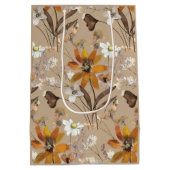 焦げたオレンジシンプル色のワイルドフラワー秋フローラ ミディアムペーパーバッグ (裏面)