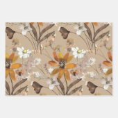 焦げたオレンジシンプル色のワイルドフラワー秋フローラ ラッピングペーパーシート (正面)