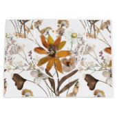 焦げたオレンジシンプル色のワイルドフラワー秋フローラ ラージペーパーバッグ (正面)