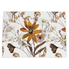 焦げたオレンジシンプル色のワイルドフラワー秋フローラ ラージペーパーバッグ